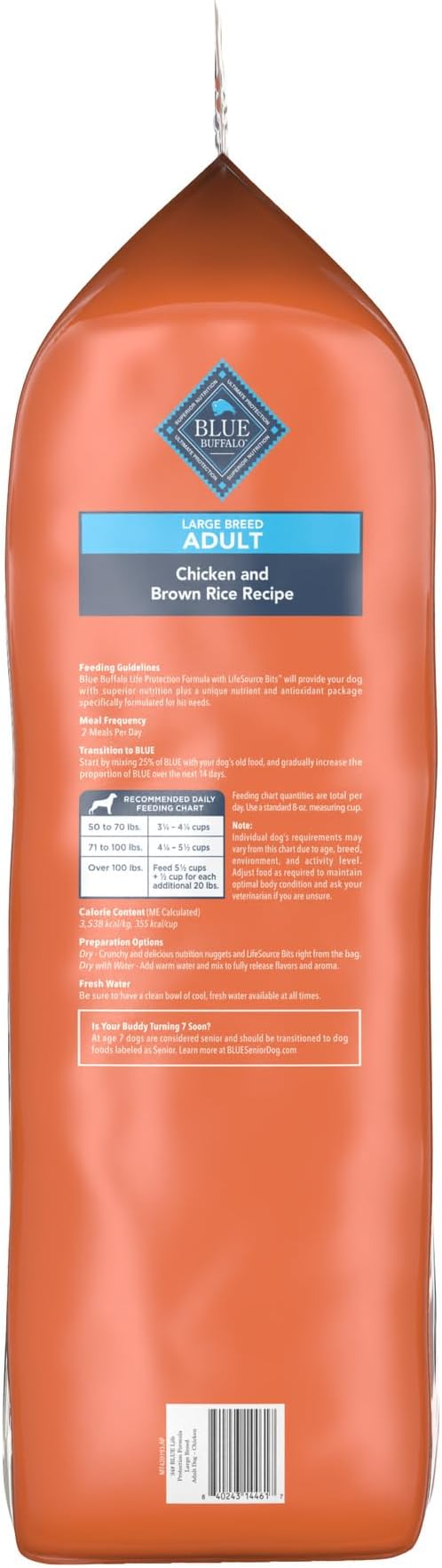 Blue Buffalo Life Protection Formula Large Breed Adult Dry Dog Food, Promotes Joint Health and Lean Muscles, Made with Natural Ingredients, Chicken & Brown Rice Recipe, 34-lb. Bag