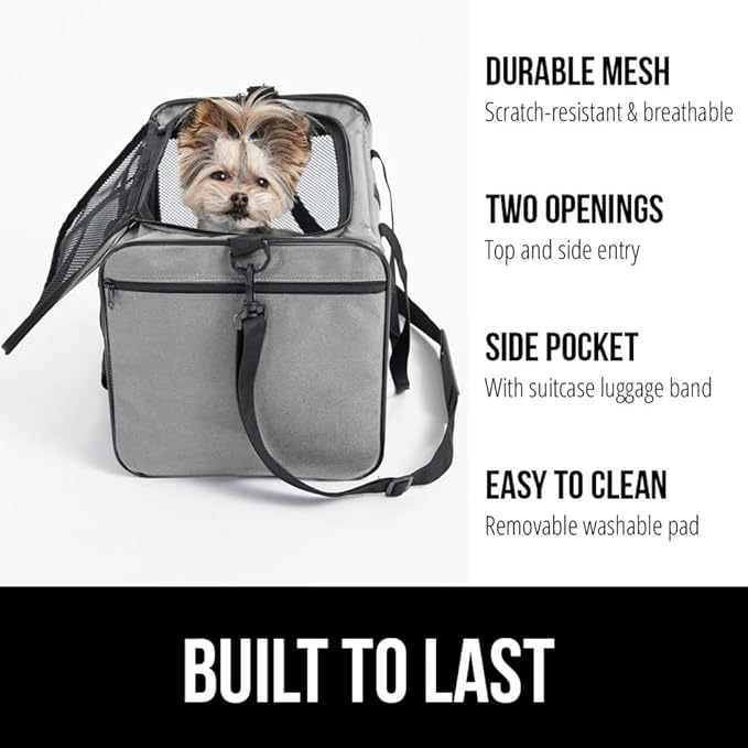 Gorilla Grip Airline Travel Cat Carrier Bag Up to 15 Lbs, Breathable Mesh Collapsible Pet Carriers for Small, Medium Cats, Small Dogs, Puppies, Portable Kennel with Soft Washable Waterproof Pad Gray