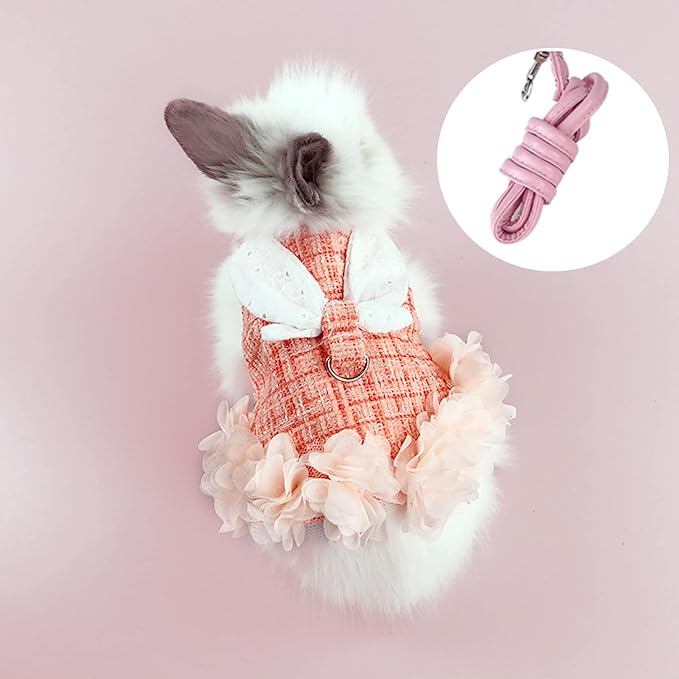 Bunny Harness and Leash,Adjustable Soft Guinea Pig Clothes Pet Rabbit Ferret Harness Costumes for Small Animals Dress