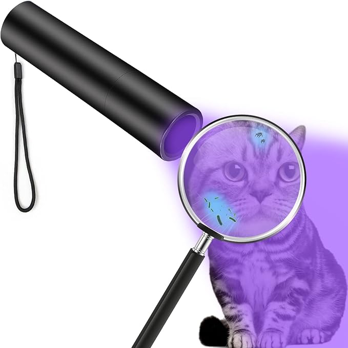 365nm Flashlight Black Light,Portable Handheld Cat Ringworm Detector lamp,for Dog Cat Care and Resin Curing (Black)