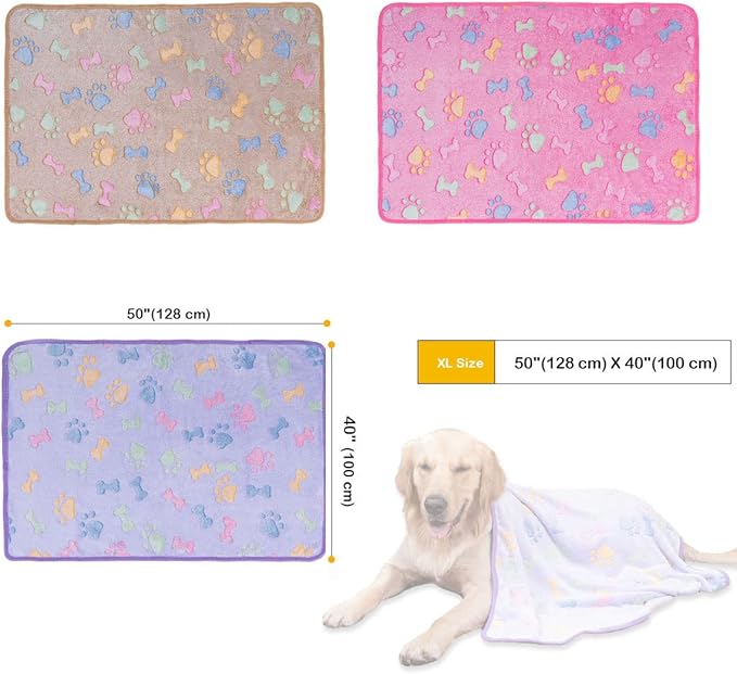 Dono 1 Pack 3 Dog Blankets for Large Dogs-50 * 40 in, Super Soft Fluffy Paw Bone Print Fleece Bed Blanket for Pet, Blanket for Large Dogs, Soft Bed Blanket Cover for Dogs and Cats