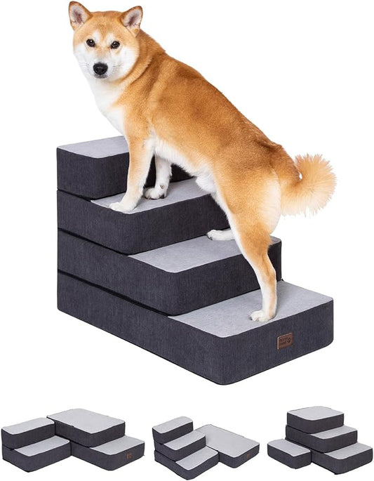 Dog Stairs for Small Dogs, Stitching Foam Pet Steps Extra Wide for High Beds Sofas and Chairs, DIY Pet Stairs Anti-skid Folding Dog Steps for Large Dog and Cats,4 Step, Grey