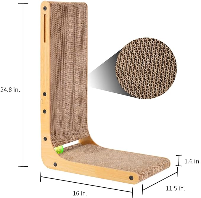 Cat Scratcher, Cat Scratching Post, Cardboard Cat Scratching Board with Ball Toy, Large Vertical L Shape Cat Scratcher Scratch Pads Cat Toys for Indoor Cats, Catnip