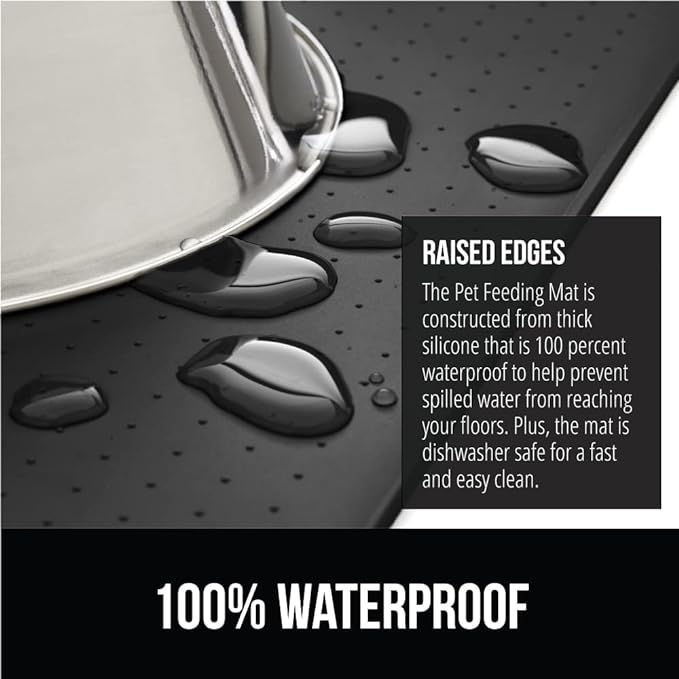 Gorilla Grip 100% Waterproof Raised Edge BPA Free Silicone Pet Feeding Mat, Dog Cat Food Mats Contain Spills Protects Floors, Placemats for Cats and Dogs Water Bowl, Pets Accessories 28x18 Charcoal