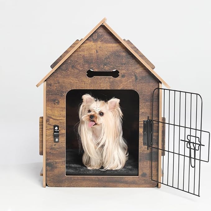 Dog House Indoor for Small Dogs or Cats, Cozy wooden design, Small indoor bed house, with Air Vents and Elevated Floor Warm Dog Cave (Large color-2)