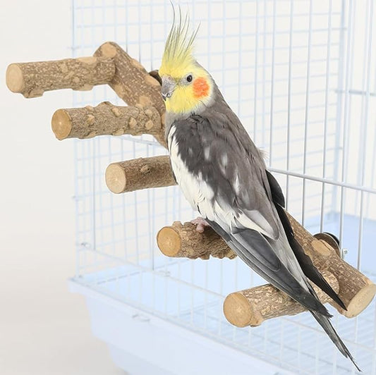 Bird Parrot Ladder Perch for Cage, Nature Wooden Bird Bridge Exercise Stands Parrot Climbing Chewing Toys for Small Animal