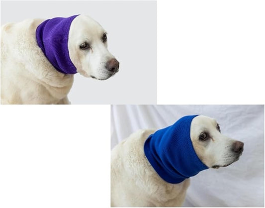 Dog Ear Hematoma Clip Pet Ear Flap Head Wrap DDFS (2 Pack)，Earmuffs Dog Hoodie No Flap Ear Wrap for dogs - Purple+Blue L