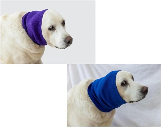 Dog Ear Hematoma Clip Pet Ear Flap Head Wrap DDFS (2 Pack)，Earmuffs Dog Hoodie No Flap Ear Wrap for dogs - Purple+Blue L