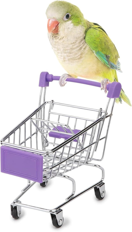 Hypeety Mini Shopping Handcart Trolley Bird Parrot Pet Intelligence Utility Cart Mode Storage Toy Decoration Toys (Purple)