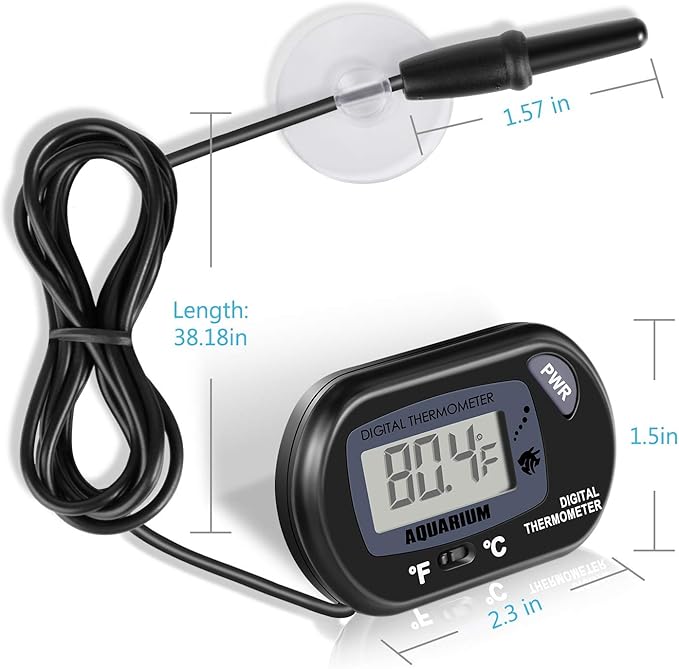 Aquarium Thermometer LCD Digital Aquarium Thermometer with Suction Cup Fish Tank Water Terrarium Temperature for Fish and Reptiles Like Lizard and Turtle