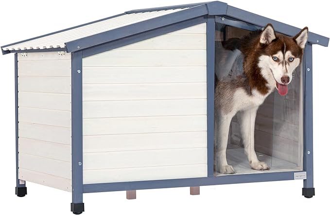 Petsfit Large Dog House, 46.5" L x 31.7" W x 32.5" H PVC Roof Outdoor Dog House for Small Medium Large Dogs, Durable Dog House for Easy Clean and Assemble, White