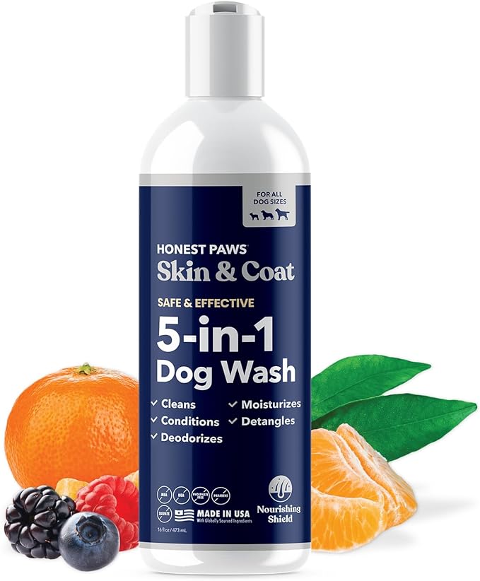 Honest Paws Dog Shampoo and Conditioner - Premium Dog Wash for Allergies and Dry, Itchy, Moisturizing for Sensitive Skin - Sulfate Free, Plant Based, All Natural -16 Fl Oz