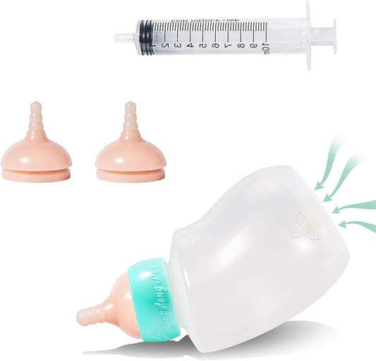 Doggiema Puppy Feeder Bottle, Silicone Feeding Nipple and Syringes for All Breed of Puppies and Other Animals (300ml Bottle+2 Sizes Nipple(M/L)+1 Syringe)