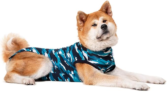 Suitical Recovery Suit for Dogs | Spay and Neutering Dog Surgery Recovery Suit for Male or Female | Soft Fabric for Skin Conditions | Large | Neck to Tail 26.4”-29.9” | Blue Camouflage