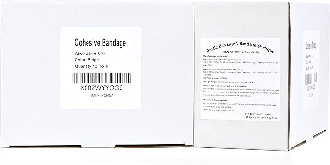 12 Pack Cohesive Bandage Tape, Self Adherent Vet Wrap, 4Inch Elastic Bandage, Flexible Athletic Self Adhesive Bandage Wrap for Handle Grip, Sports (Beige)