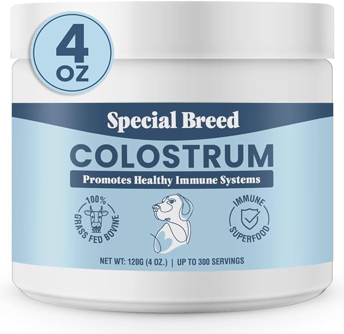 Bovine Colostrum for Dogs and Cats, Immune Support Supplement for Allergy and Itch Relief, Grass Fed Colostrum Powder (120 Grams)