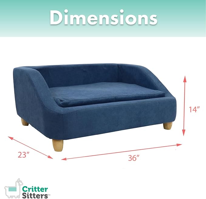 Critter Sitters 36-In. Microfiber Blue Rectangular Dog Couch for Medium-Sized Dogs, Modern and Stylish Elevated Dog Bed for Home or Apartment, Comfortable and Easy to Clean Dog Beds