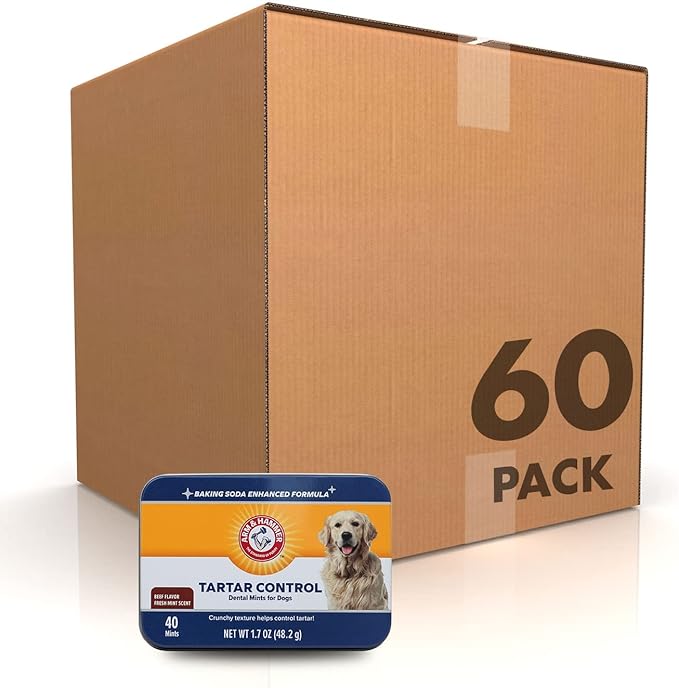 Arm & Hammer for Pets Tartar Control Dental Mints for Dogs Dog Dental Mints Reduce Plaque & Tartar Buildup for All Dogs Beef Flavor (Pack of 60)