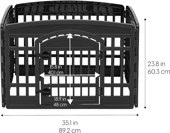 IRIS USA Dog Playpen, 4-Panel 24" Pet Playpen with Door, Puppy Playpen, Indoor/Outdoor Dog Pen, 35 x 35 x 24, Foldable, Customizable, Black