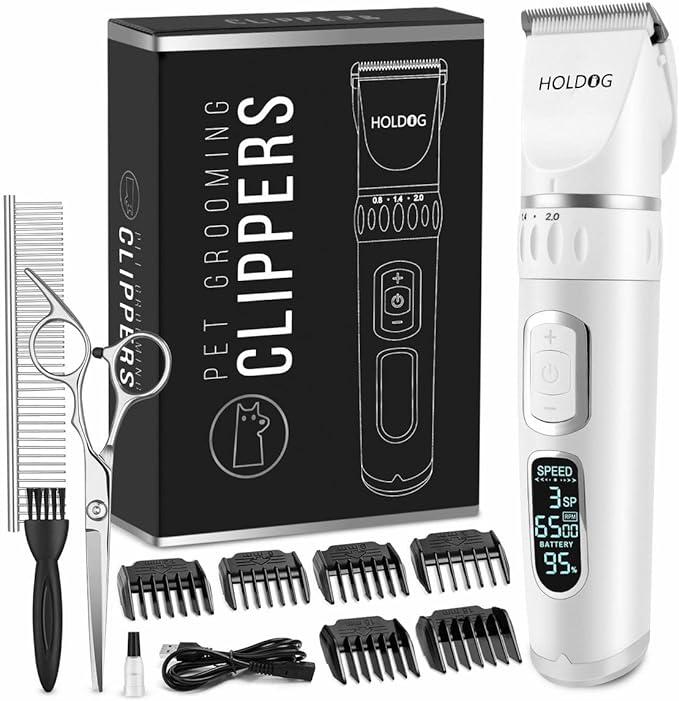 Dog Clippers Professional Heavy Duty Dog Grooming Clipper 3-Speed Low Noise High Power Rechargeable Cordless Pet Grooming Tools for Small & Large Dogs Cats Pets with Thick & Heavy Coats