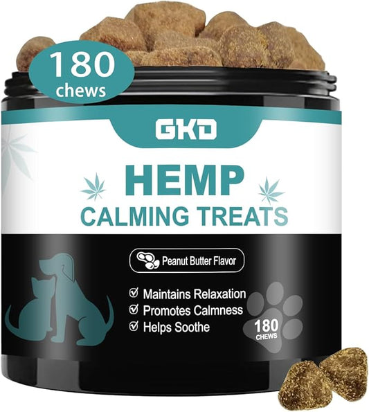 GKD Dog Calming Chews - Calm Chews Aggression Relief Car Travel Storm Sleep Aid, Car Sickness Pain Relief Separation Ease, Dog Relaxer Doggie Hemp Relaxing Chews Pets Health Supplies