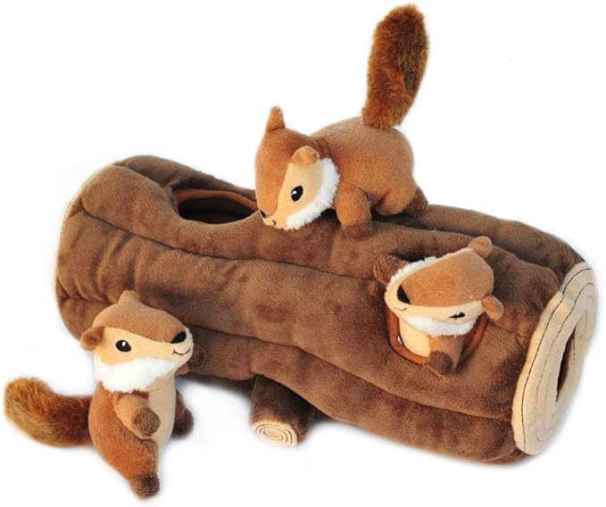 ZippyPaws Burrow, Woodland Friends Chipmunks 'n Log - Interactive Dog Toys for Boredom - Hide and Seek Dog Toys, Colorful Squeaky Dog Toys for Small & Medium Dogs, Plush Dog Puzzles