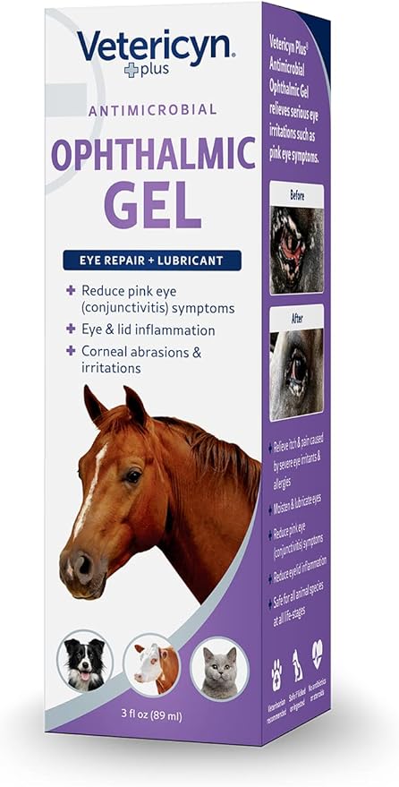 Vetericyn Plus Ophthalmic Eye Gel for Horses | Eye Ointment Alternative to Lubricate and Relieve Horse Eye Irritations, Safe for All Animals. 3 ounces