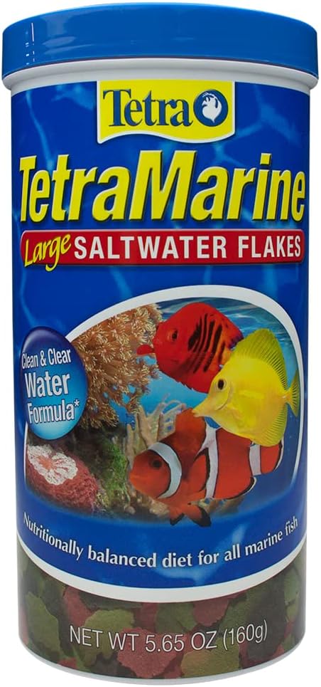 TetraMarine Large Saltwater Flakes, Nutritionally Balanced Fish Food for Saltwater Fish, 5.65 oz