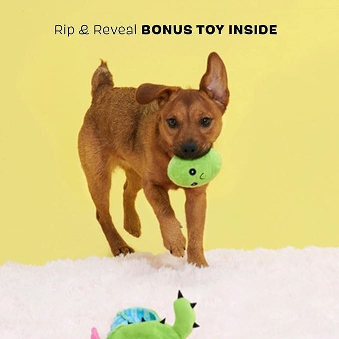 Barkbox 2 in 1 Interactive Plush Dog Toy - Rip and Reveal Dog Toy for Small Dogs - Stimulating Squeaky Pet Enrichment and Puppy Toys | Consuela The Cactus (Small)