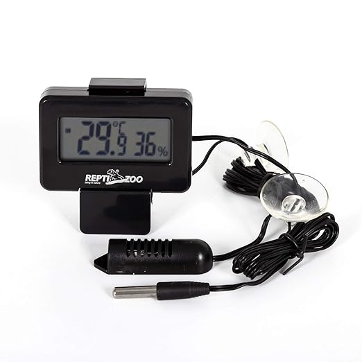 REPTI ZOO Reptile Terrariums Digital Max Min Thermometer Hygrometer with Probes Fit for Reptile Tanks Vivariums Brooders and Incubators, Multiple Mounting Options