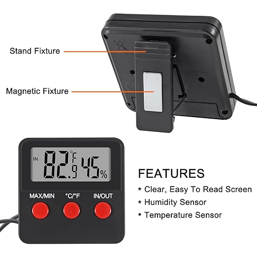 2pcs Reptile Thermometer and Humidity Gauge Reptile Thermometer Hygrometer with Probes Indoor Outdoor Digital Pet Temperature and Hygrometer Gauge for Reptiles Pet Keeping