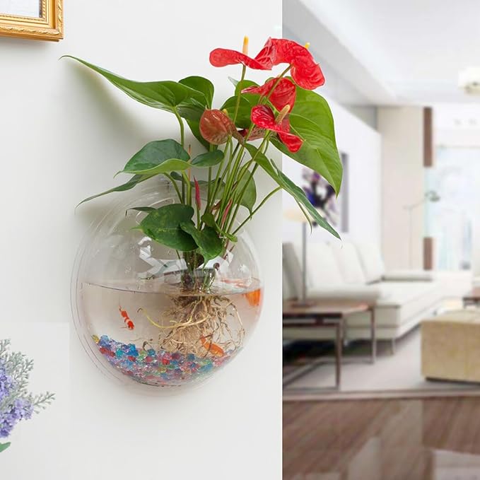 Outgeek Wall Fish Bubble Wall Hanging Bowl Clear Acrylic Vase Flower Plant Pot Aquarium 9in (0.5-Gallon)