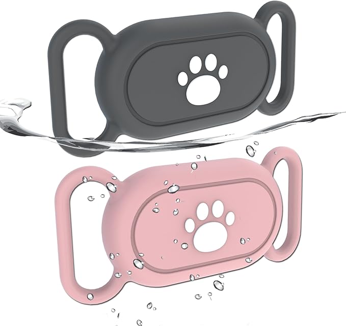 2 Pack Waterproof Dog Collar Holder Compatible with Samsung Galaxy SmartTag2, Silicone GPS Tracker Hidden Loop Holder for Samsung Smart Tag2, Anti-Lost Dog Collar Samsung Tag2 Case(Grey Pink)