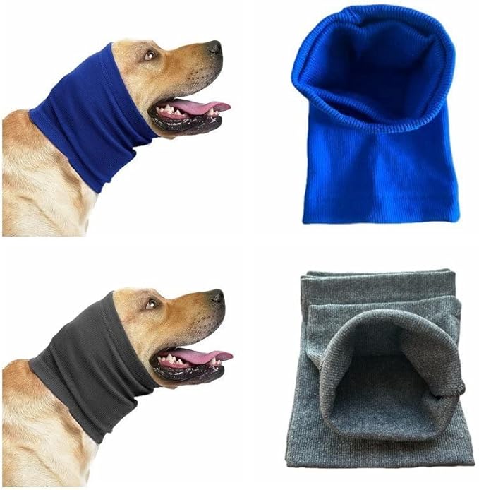 2 Pack Dog Hoodies for Large Dogs,Neck Wrap for Dogs Cats, Dog Calming Product Head wear Supplies-Vets Suggestion Pet Earmuffs for Large Dog in Bath - Blue+Grey L Hoodies