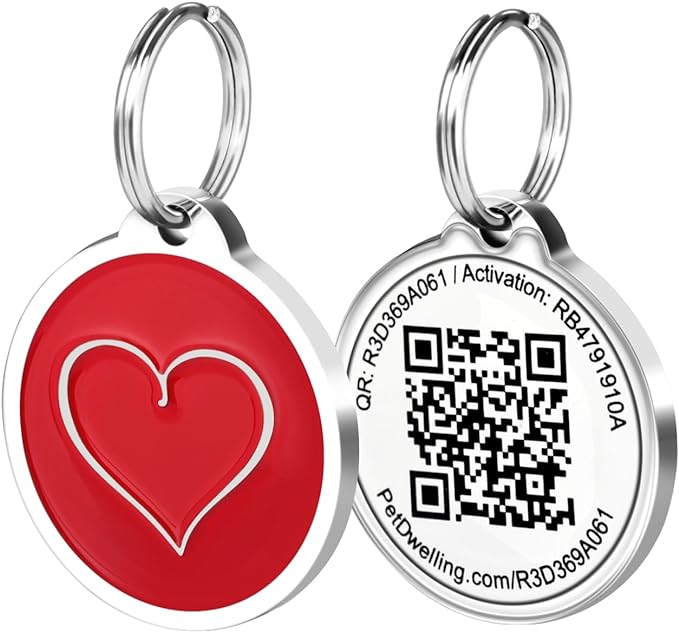 Premium Pet ID Tag for Dogs and Cats: Easy Scan QR Code, Instant Online Pet Profile Access, & Scan Location Alerts(Red Heart)