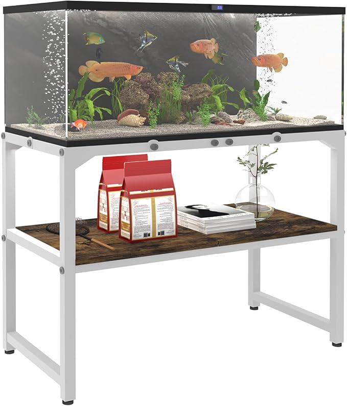 30 Gallon Fish Tank Stand with Shelf for Accessories Storage, 2 Tiers Heavy Duty Metal Aquarium Stand, Breeder Tank Turtle Reptile Terrariums Stand Rack for Home Office, 30" L x 12" W, White