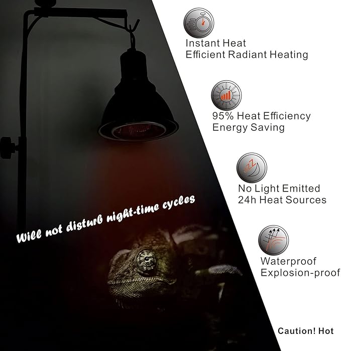 Deep Heat Projector Reptile Heat Lamp Bulb (DHP 50W, PAR30), Basking Light for Bearded Dragon & Leopard Gecko, Carbon Infrared Heater for Amphibian Pet