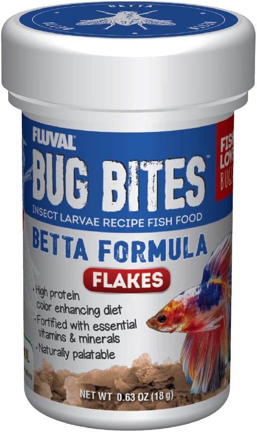 Fluval Bug Bites Color Enhancing Fish Food for Betta Fish, Flakes for Small to Medium Sized Fish, 0.63 oz., A7366, Brown