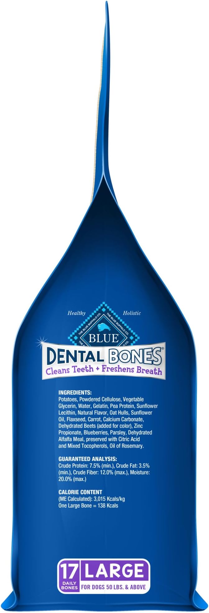 Blue Buffalo Dental Bones for Large Dogs 50 lbs. & Above, Daily Dental Dog Treats, Cleans Teeth & Freshens Breath, 27-oz. (17 Bones)