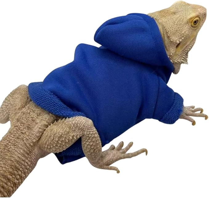 Bearded Dragons Hoodie - Handmade Adjustable Cotton Sweater Reptile Jacket Shirt for Skin Protection Small Animal Costume Apparel for Lizard Bearded Dragon Crested Gecko Chameleon (L, Blue)