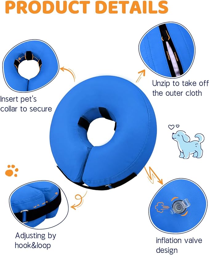 Supet Inflatable Dog Cone Collar Alternative After Surgery, Dog Neck Donut Collar Recovery E Collar to Stop Licking, Soft Dog Cone for Medium Large Dogs