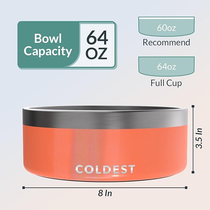 Coldest Dog Bowl - Anti Rust Metal & Non Slip Dog Bowls Large, Spill Proof Heavy Duty 3 Layers Insulated Dog Bowl - Food and Water Bowl for Dogs, Cats & Pets, Dishwasher Safe (64 oz,Candy Red Glitter)