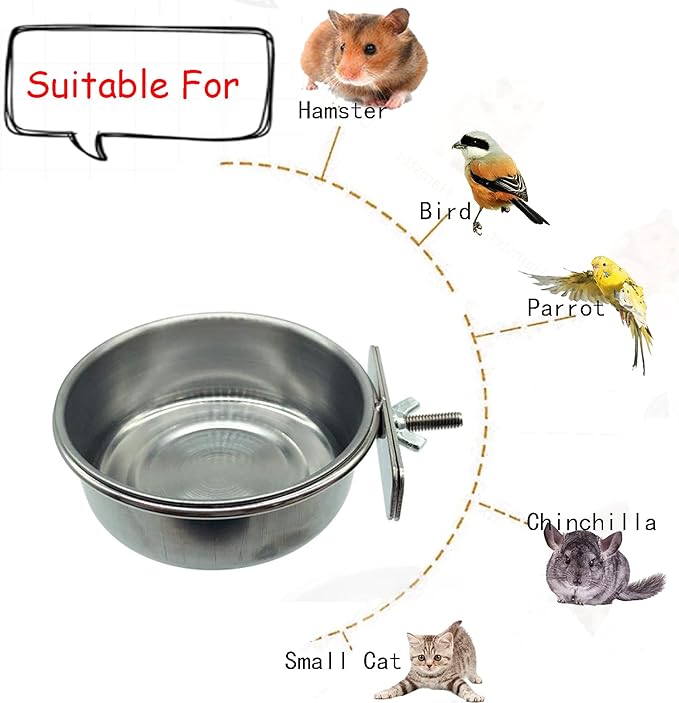 Tfwadmx Bird Feeding Dish Cups Parrot Food Bowl Clamp Holder Coop Cup, 2PCS Bird Cage Water Bowl for Parakeet African Greys Conure Cockatiels Lovebird Budgie Chinchilla