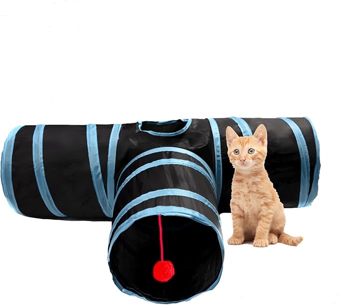 Cat Tunnel, Collapsible Tube with 1 Play Ball Kitty Toys, 3 Ways Cat Tunnels for Indoor Cats, Puppy, Kitty, Kitten, Rabbit