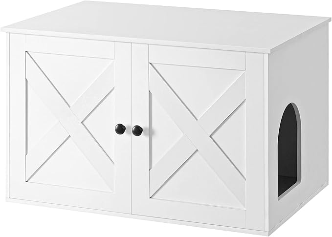 Feandrea Cat Litter Box Enclosure, Litter Box Furniture Hidden with Removable Divider, Indoor Cat House, End Table, 31.5 x 20.9 x 19.7 Inches, White UPCL002W01