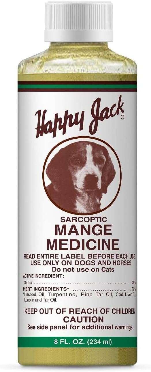 Happy Jack Mange Medicine & Mange Treatment for Dogs & Horses - Brings Relief to Severe Mange, 8oz