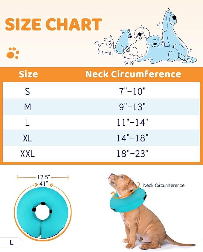 Supet Inflatable Dog Cone for Dogs to Stop Licking, Dog Neck Donut Collar Recovery E Collar to Stop Licking, Soft Dog Cone for Small Medium Large Dogs