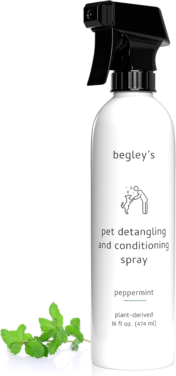 Begley's Natural Pet Detangling Spray - Premium Essential Oil Scented Detangler Spray for Dogs, Puppies & Cats - Dog Leave in Conditioner Spray - Dematting Spray for Dogs & Pets - 16 oz, Peppermint