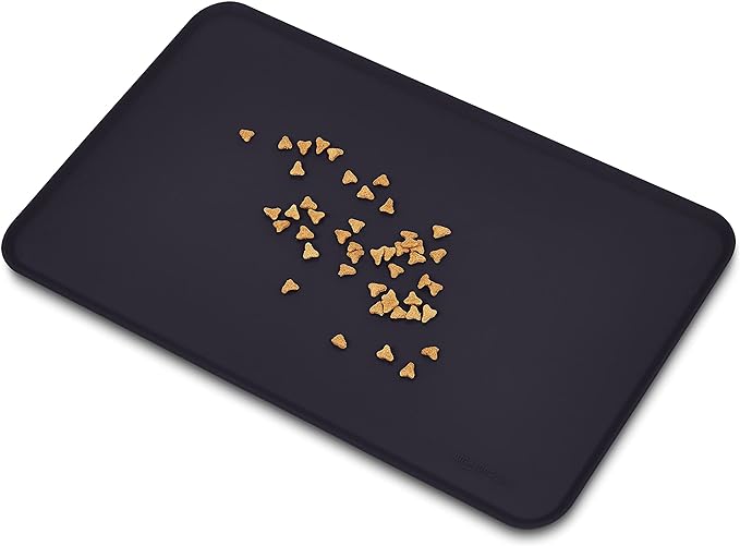 Amazon Basics Waterproof Anti-Slip Silicone Pet Food and Water Bowl Mat, Solid, 18.5 x 11.5 Inches, Black