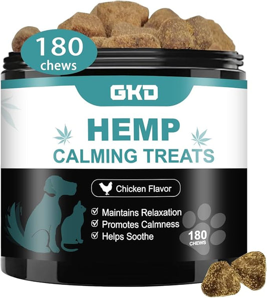 GKD Calming Chews for Dogs, 180 Organic Dogs Calming Treats Hemp, Dog Separation Anxiety Relief Canine Calming Solutions for Dogs Anti Stress Treatment for Puppy-Small-Medium-Large Dogs, Calm Support